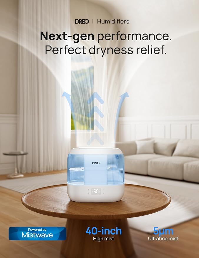 Humidifiers for Bedroom - DREO Quiet (4L Water Tank) Cool Mist Top Fill Essential Oil Diffuser for Home, Smart App & Voice Control, Rapid Ultrasonic Humidification Baby Nursery and Plants, Blue - Image 4