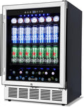 24 Inch Beverage Refrigerator, 180 Cans Built-in Beverage Cooler with Glass Door, Under Counter or Freestanding Drink Fridge with LED Light & Adjustable Shelves For Home Bar Office - Silver by MZAVP