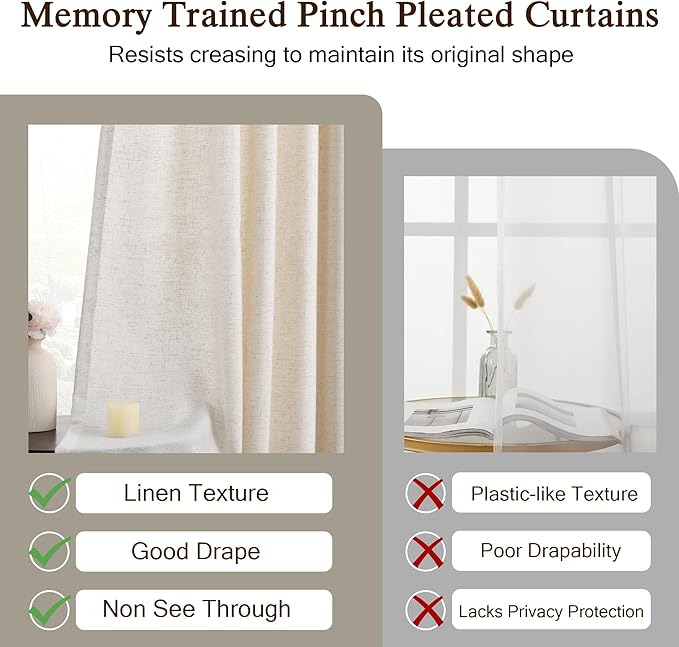 Memory Trained Pinch Pleated Curtains 132 Inches Long, Viral Linen Pinch Pleat - Image 6