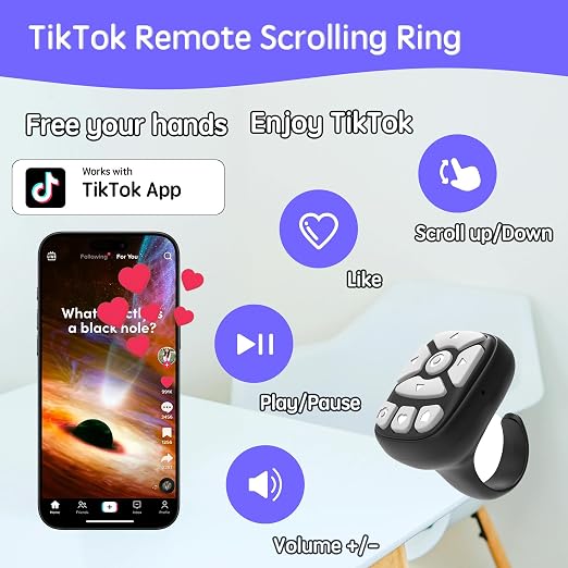 Novzix TikTok Scrolling Ring – 8-Button Finger Tip Wireless Remote, - Image 3