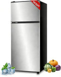 Refrigerator with Freezer 3.8 Cu.Ft Top-Freezer Compact frige Silver | 7 Level Adjustable Thermostat Control ,2 Door, Lock Fresh,Low noise,Low Power Consumption by KRIBBLING