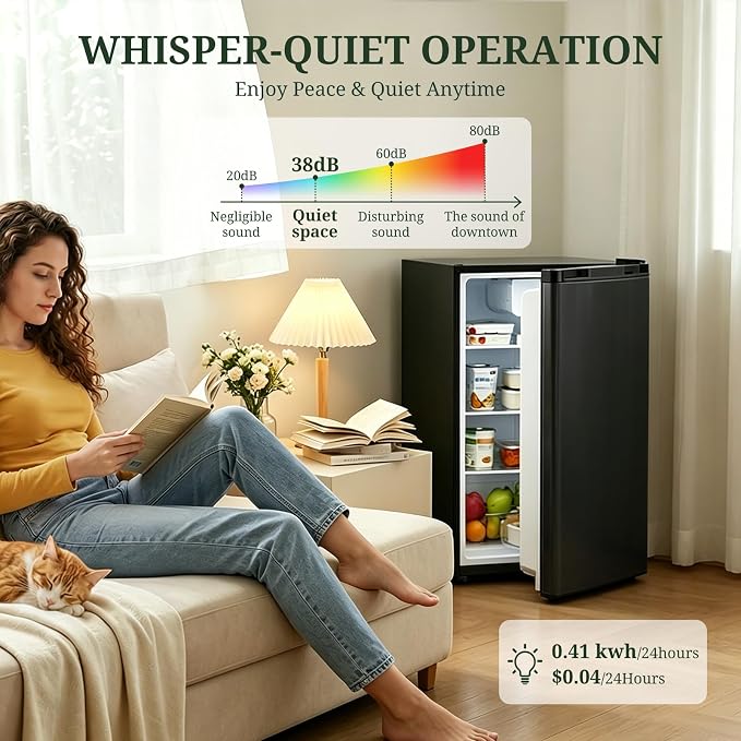 Mini Fridge with Freezer, 3.2 Cu.Ft Compact Single Door Refrigerator with Adjustable Thermostat, Low Noise & Energy Efficient (0.41kWh/Day), Small Fridge for Bedroom, Dorm, Office, Apartment (Black) - Image 5