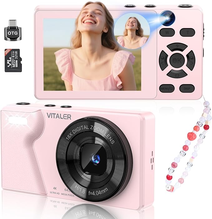 Digital Camera with Front Rear Lens, Autofocus 64MP 4K Camera by Unknown