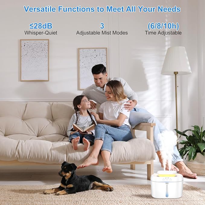 COO Humidifiers for Bedroom, 2L Tank for Large Room, 30 Hour Runtime, 28dB Quiet Cool Mist Humidifier for Home, Baby Nursery, Plants, Indoor, Office, Easy to Fill & Clean,Night Light and Auto Shut-off - Image 6