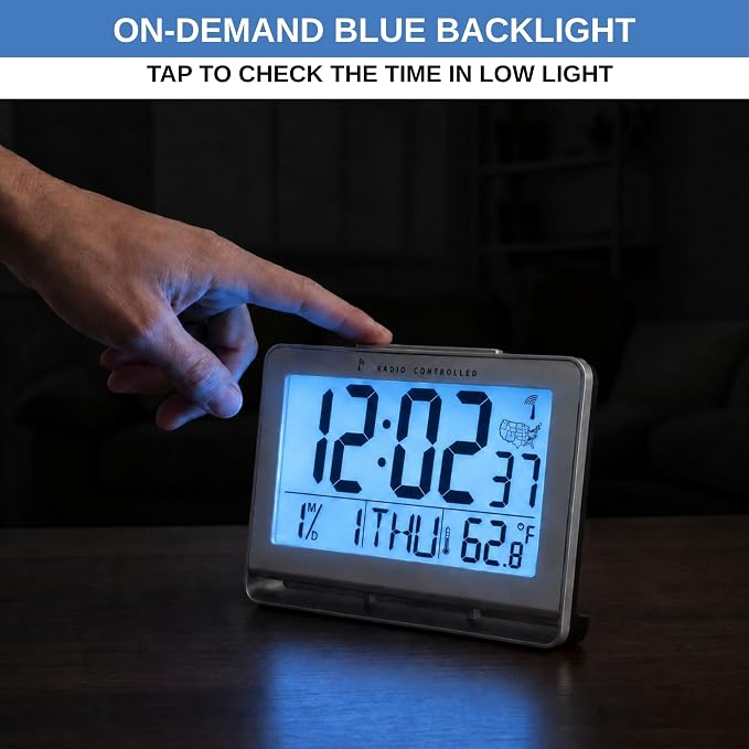 Atomic Digital Wall Clock, Battery-Operated, Large 2" LCD Numbers, Self-Setting - Image 5