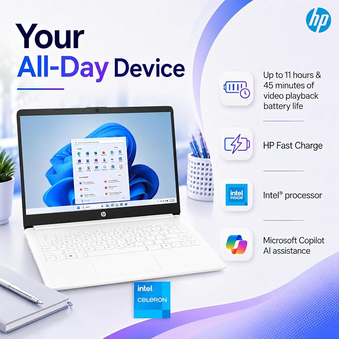 HP Ultrabook Laptop, 4GB RAM, 128GB SSD, Intel Processor, No Mouse | 1TB Cloud Storage, Copilot AI, Long Battery Life, Lightweight, Microsoft 365 1-Year, Windows 11, No mouse - Image 4