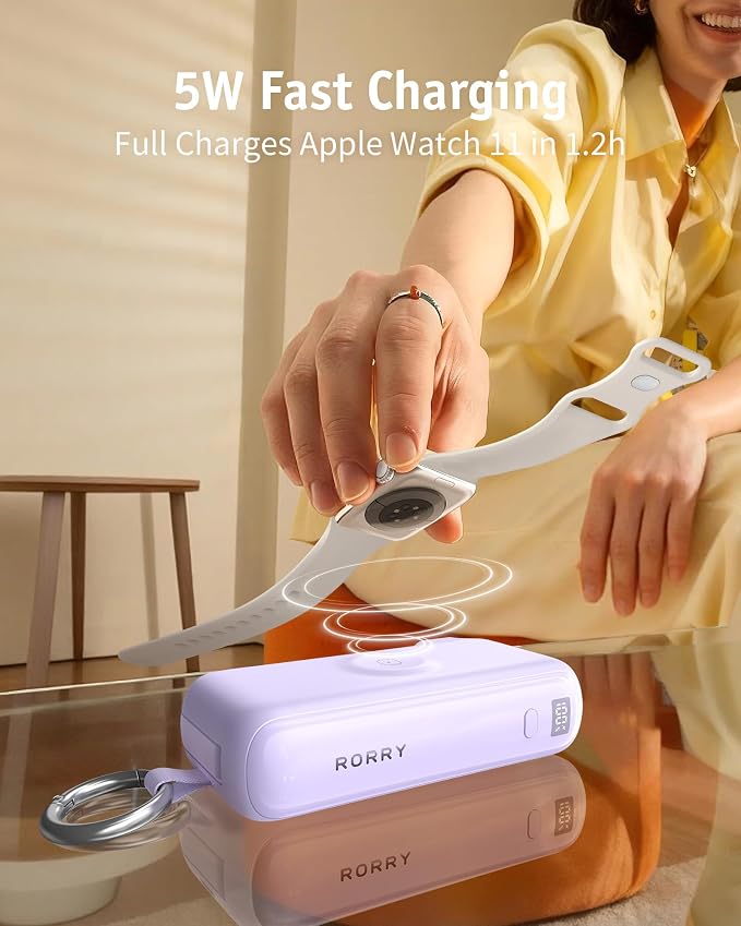 RORRY Flow Portable Charger, 10000mAh 40W Fast Charging Power Bank with Built-in USB C Cable and Foldable Wall Plug, Battery Pack Travel Essentials for iPhone 17/16/15, Apple Watch, iPad, MacBook - Image 5
