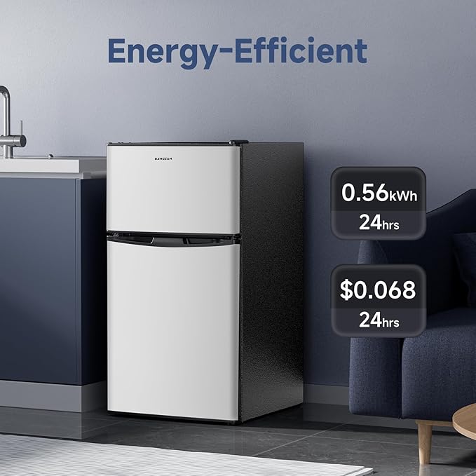 3.2 CU.FT Mini Fridge with Freezer for Bedroom Office Silver | 2 Door Small Refrigerator, Quiet Compact Fridge for Home, Dorm, Apartment, Garage, RV, Adjustable Thermostat, Low Noise - Image 4