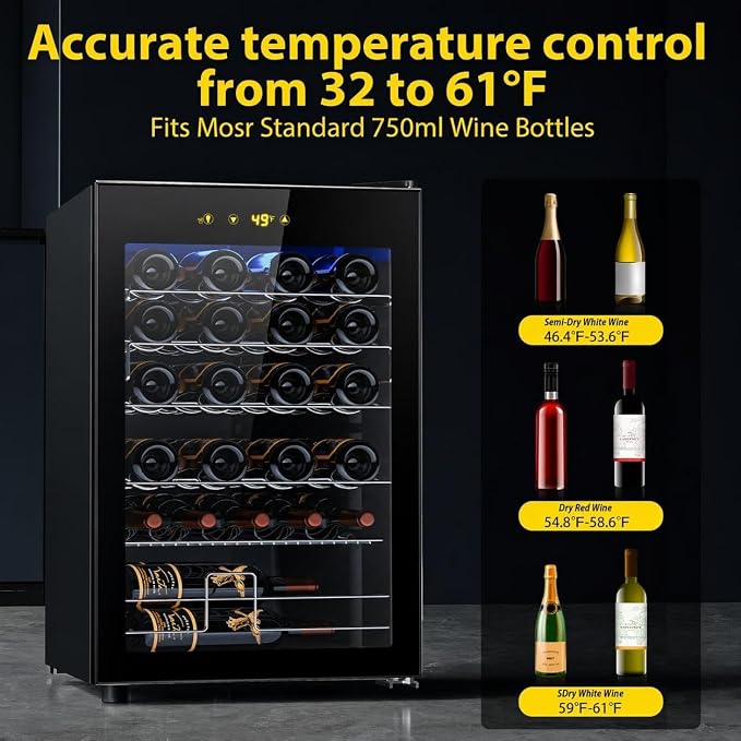Electactic 37-Bottle Freestanding Wine Cooler Refrigerator, 4.5 Cu. Ft | Removable wave-shaped wire shelves, fan cooling, and sub-38 dB operation help organize bottles with minimal noise. - Image 5