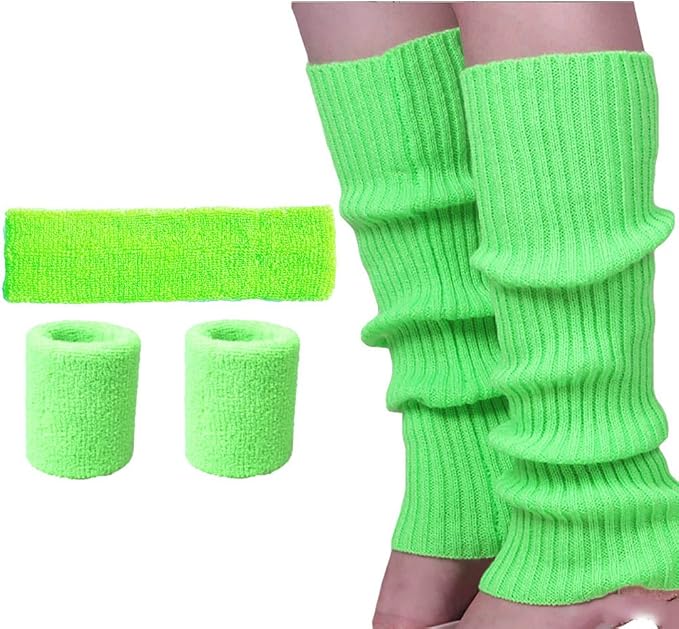 Song Qing Women 80s Dance Plain Ribbed Running Headband Wristbands Knit Crochet - Image 3
