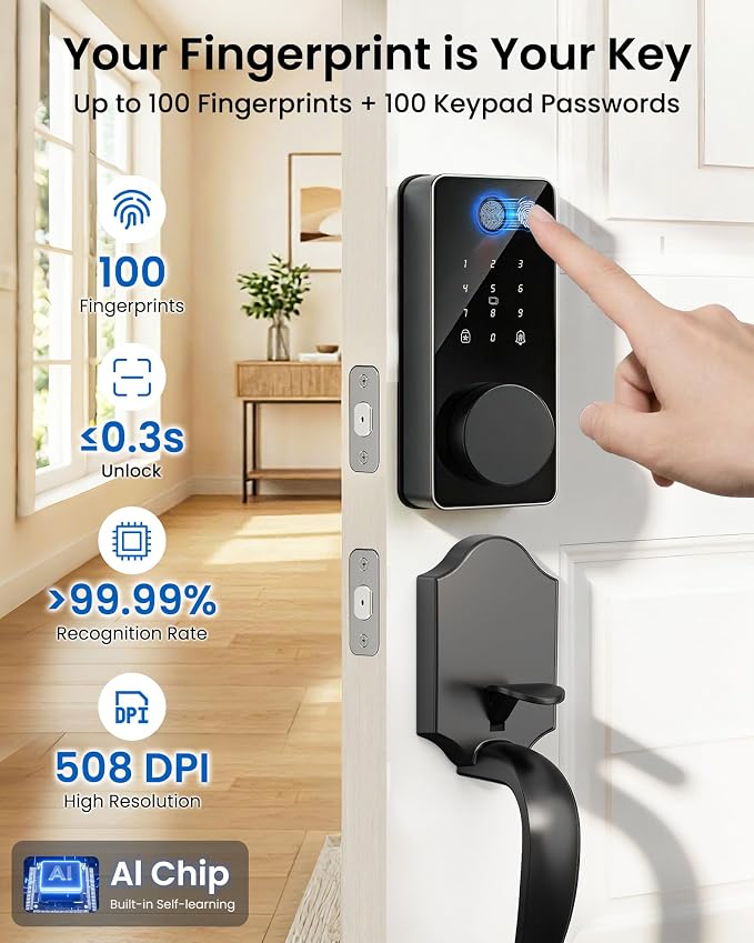 Smart Deadbolt Lock Set, Fingerprint 5-in-1 Keyless Entry Door Lock - Image 3