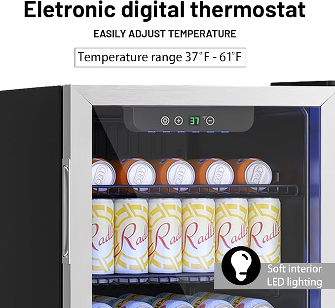 DOGHLY 3.2 Cu.ft Mini Fridge Glass Door, 126 Cans Beverage Refrigerator | Drink Fridge for Soda Beer Wine, Digital Temperature Control, Removable Shelf, Quiet Beverage Cooler for Office, Dorm, Bar - Image 4