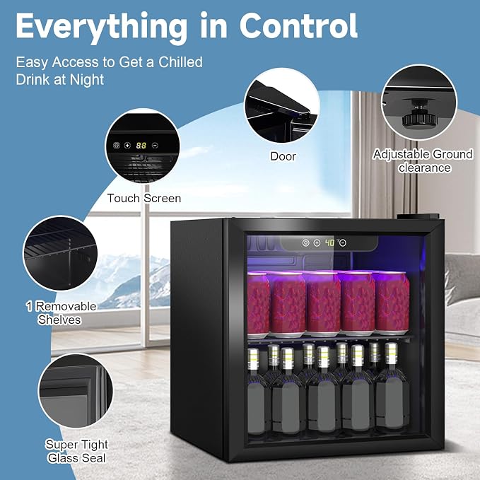 DOGHLY 60 Cans/1.3 Cu.Ft Beverage Refrigerator Glass Door Mini Fridge | Fast Cooling Mini Cooler with Adjustable Shelves for Soda, Beer, Wine, Low Noise Beverage Fridge for Home, Office,and Dorm - Image 2