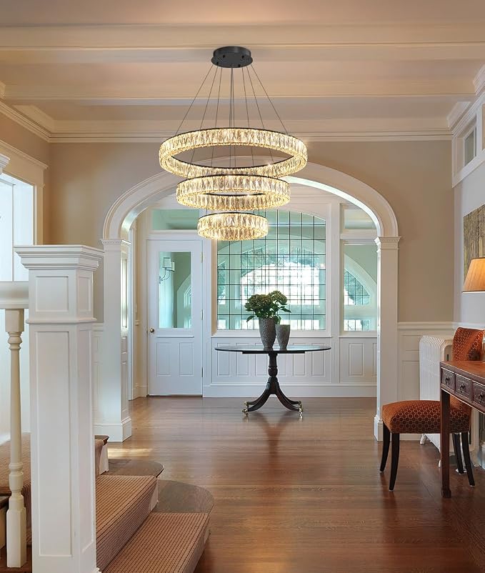 HAIXIANG Modern Glam Chandelier Crystal LED Remote Rings Chandelier Adjustable - Image 7