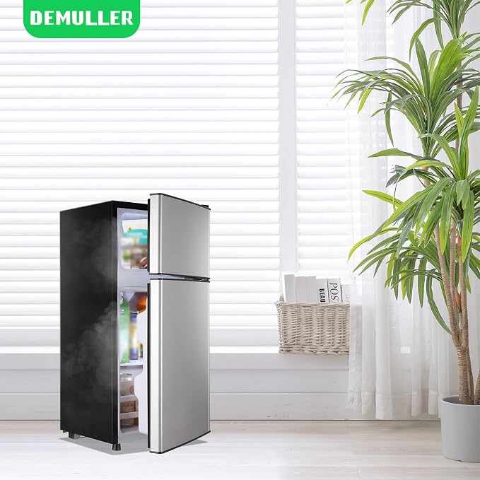Mini Fridge with Freezer, 45L Personal Refrigerator Only for One Person Use, Silver Tiny Small Size Refrigerator with 7 Level Adjustable Temperature and Double Door - Image 9