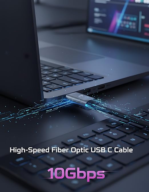 Fiber Optic USB A to USB C Cable 50ft, 10Gbps Active Optical Long-Distance - Image 3