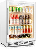 24" Beverage Refrigerator Glass Door Reversible White | Built-in/free, fast cool, <38dB, temp memory, glass+lock, 37-65°F, 190 can by TYLZA