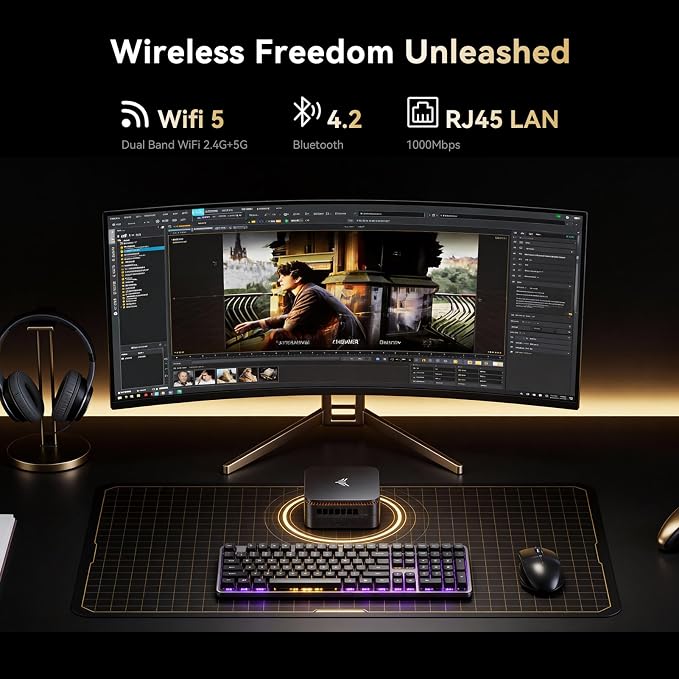 KAMRUI Pinova P1 Business Mini PC, AMD Ryzen R2544 Processor | Up to 3.7GHz, 16GB DDR4 RAM, 256GB M.2 SSD, Triple 4K display, WiFi, Gigabit Ethernet, for office & home - Image 6