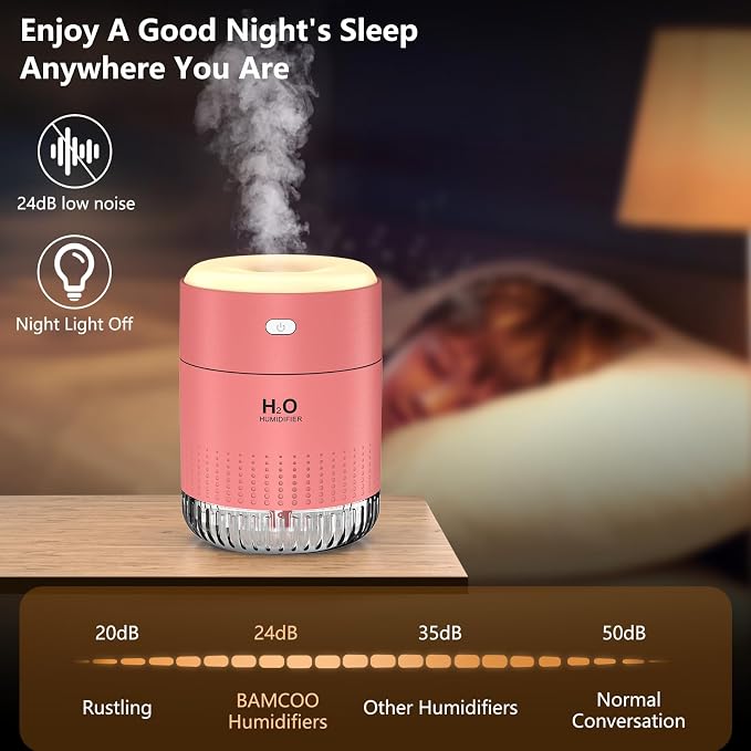 Portable Mini Humidifier, Auto Shut-Off, 2 Mist Modes, Quite, Small Humidifiers for Bedroom Travel Office Desk Plants (Pink) - Image 6