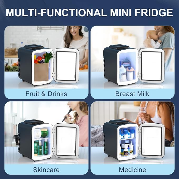 Mini Fridge for Bedroom, 4 Litre/6 Cans Portable Mini Refrigerator with AC/DC Power for Office, Dorm and Car, Thermoelectric Electric Cooler & Warmer Skincare Fridge for Drinks, Food, Cosmetics - Image 7