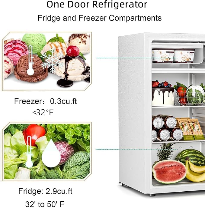 Antarctic Star Mini Compact Refrigerator with Freezer, 3.2 Cu.Ft. Single Door with Adjustable Thermostat,Removable Glass Shelves for Apartment/Dorm/Office,WHITE - Image 3