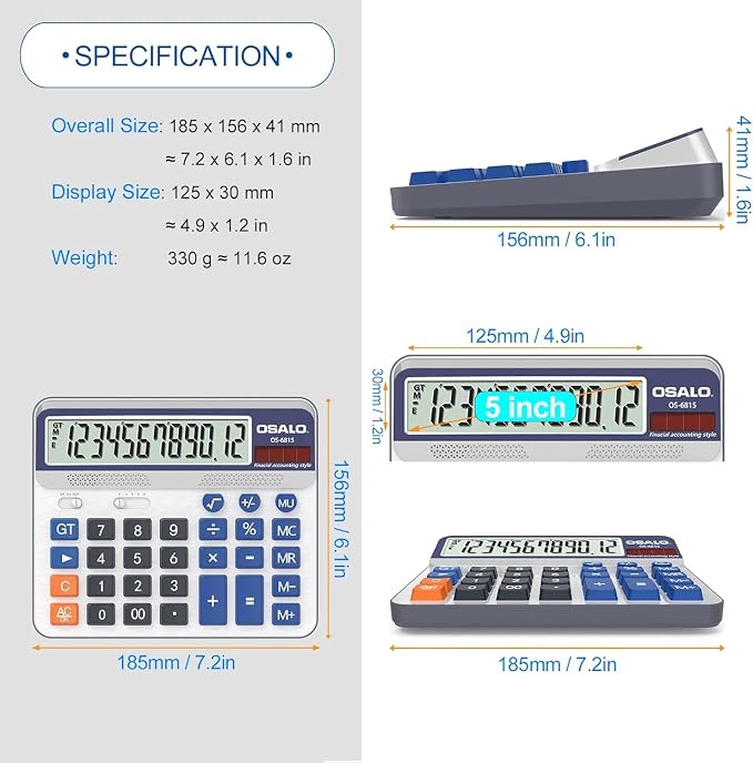 Desktop Calculator Extra Large 5-Inch LCD Display 12-Digit Big Number - Image 4