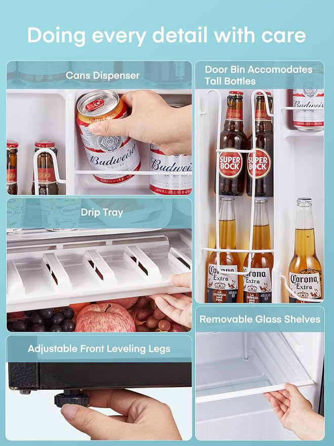 FOHERE 3.2 Cu. Ft Mini Fridge with Freezer, Single Door Compact Refrigerator, Small Fridge with 7 Adjustable Thermostat for Dorm, Bedroom, Office, Reversible Door, Energy Saving, Low Noise, Silver - Image 4