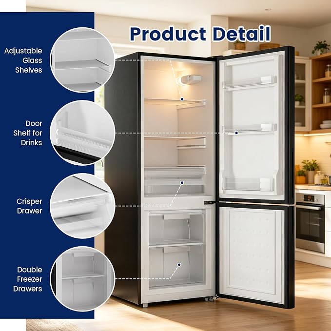 Apartment 7.1 Cu.Ft Refrigerator with Bottom Freezer Silver | Office Fridge with Bottom Freezer, Large Capacity, Energy Saving, Adjustable Thermostat, Low Noise - Image 5