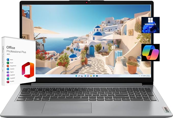 Lenovo Ideapad 1i 15.6" FHD Touchscreen Laptop, with Free Lifetime Microsoft Office 2021, Intel Core i3-1215U, 12GB RAM, 256GB SSD, Intel UHD Graphics, Windows 11 Pro, Cloud Gray by LENOVO