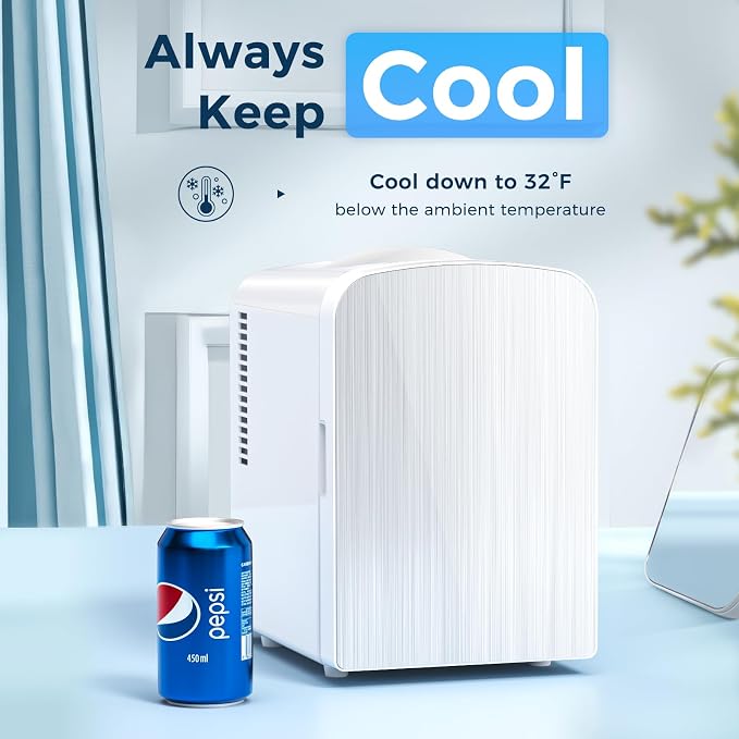 Antarctic Star Compact Refrigerator, Portable Mini Fridge, Skin Care 4L Capacity/6 Cans, for Bedroom, Car, Office & Dorm, Small Cooler for Cosmetics, Magnetic Brushed Stainless Steel Door, White - Image 2