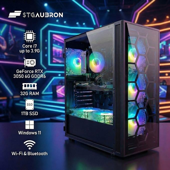 STGAubron Gaming PC Desktop,Core I7,RTX 3050 6G,32G RAM,1TB SSD | Gaming Computer Tower for Streaming,Video Editing,Home,School,I7 up to 3.9G,ARGB Fan,WiFi 6,BT 5.0,4K DP,HDMI,Win11 Home - Image 2