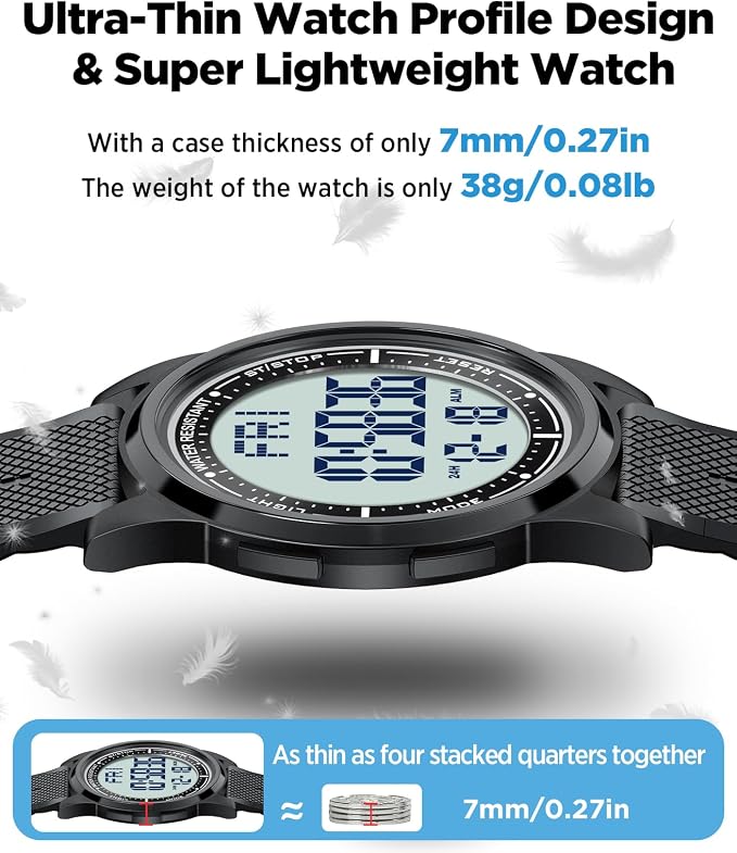 Beeasy Digital Watch for Men Women, 50M Waterproof, Ultra-Thin & Lightweight - Image 3