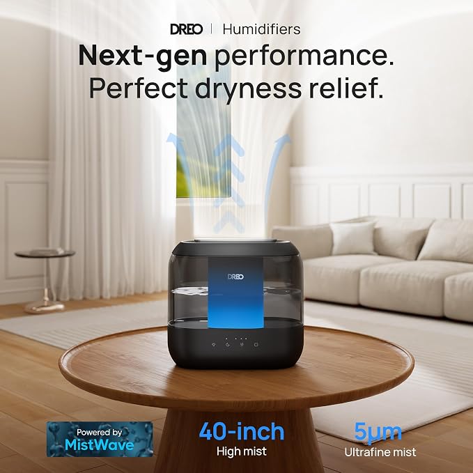 Dreo Humidifiers for Bedroom, 4L Top Fill for Large Room, 36H Runtime, 28 dB Quiet Supersized Cool Mist Air Humidifier for Baby Nursery, Plants, Indoor, Night Light, Easy to Clean & Fill, Black - Image 2
