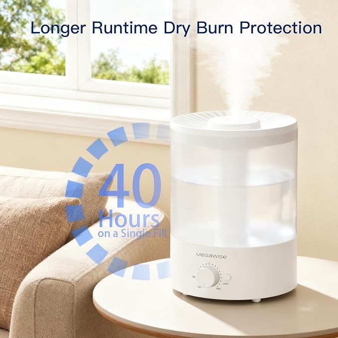 MegaWise Ultrasonic Cool Mist Humidifier | Quiet Operation, Top Fill, Auto Shut-Off | Ideal for Bedroom, Baby Room, and Plants (3.5 L) - Image 7