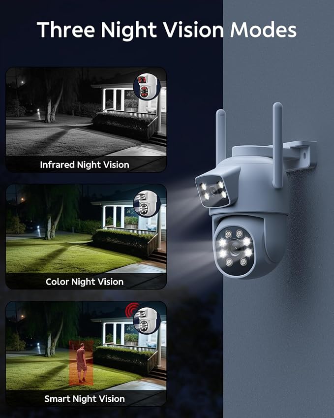Dual Lens Security Cameras Wireless Outdoor, 2K Full HD Video, 360° View - Image 4