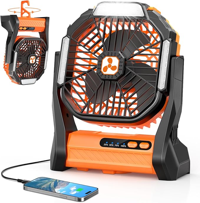 Portable Rechargeable Fan, 20000mAh Cordless Battery Powered Camping Fans with SOS & LED Lantern, Small USB C Operated Outdoor Tent Ventilador for Travel Camp Fishing Picnic Home Worksite Supplies by Unknown
