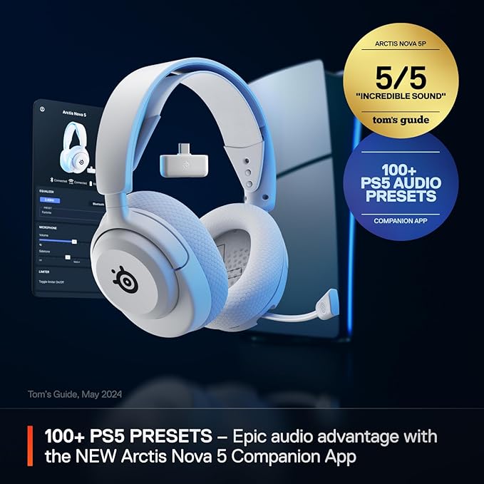 SteelSeries Arctis Nova 5P Wireless Multi-System Gaming Headset — White — Neodymium Magnetic Drivers — 100+ Audio Presets — 60 HR Battery — 2.4GHz or BT — Gen2.X Mic — PS5, PS4, PC, Switch, Mobile - Image 2