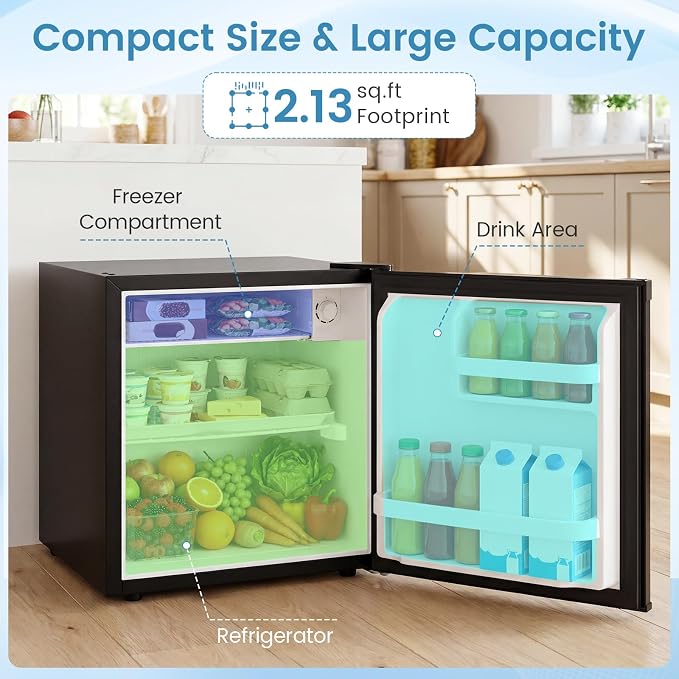 Compact Mini Fridge with Freezer, 1.7Cu.Ft Single Reversible Door Refrigerator w/7-Level Adjustable Thermostat, Quiet Small Fridge w/Removable Drip Tray for Dorm, Bedroom & Apartment (Black) | Single Reversible Door Refrigerator w/7-Level Adjustable Th... - Image 2