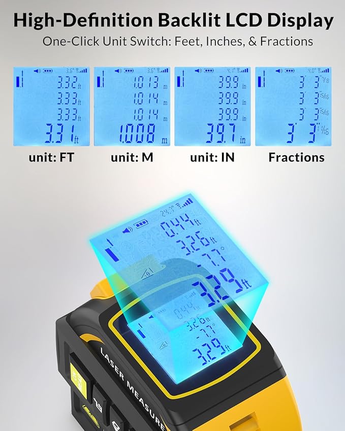 TEPU Laser Tape Measure 4-in-1, 197FT Laser Distance Meter - Image 3