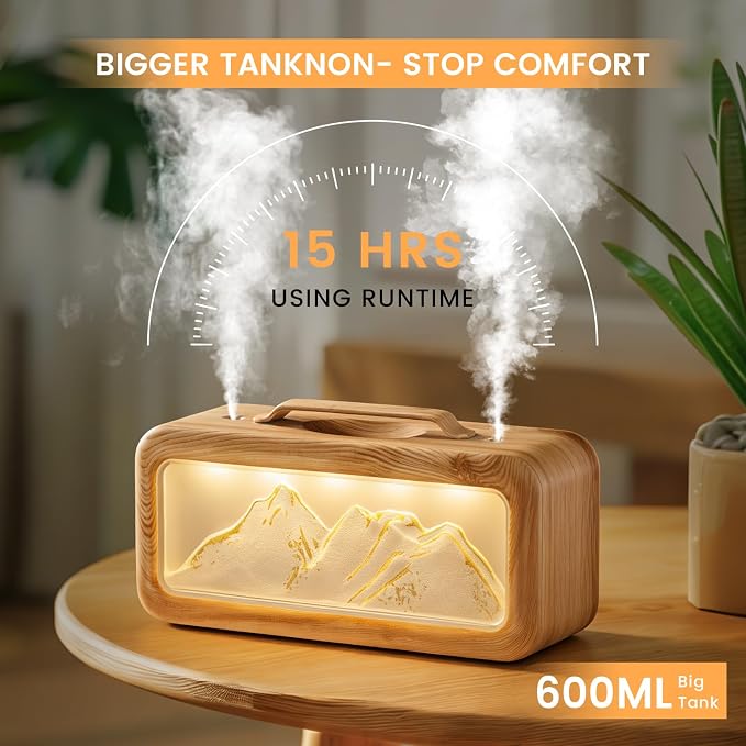 HEEYCEM Humidifiers for Bedroom, 600ml Cool Mist Humidifier with Night Light, 23dB Quiet Operation, Mini Baby Humidifier,for Bedroom, Nursery, Office, Plants(Wood Grain） - Image 4