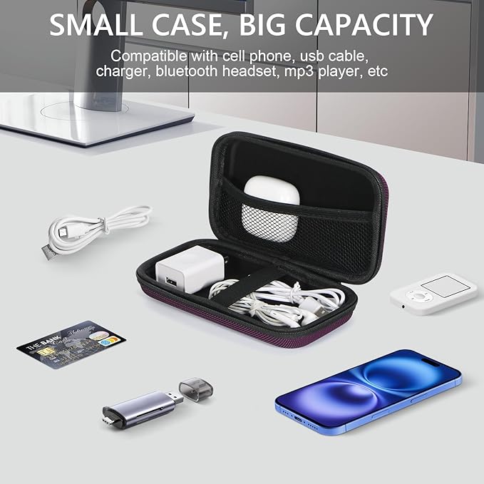 Hard EVA Carrying Case - GLCON Protective Electronic EVA Storage Case for Power Bank, Charger, Earbuds, Cell Phone, Battery - Portable Small Travel Bag with Mesh Inner Pocket + Zipper Enclosure - Image 3