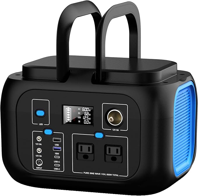 Portable Power Station 600W Power Bank 296Wh Solar Generator Lithium Battery Portable Generator Fast Charging with LED Light Battery Pack 9 Outputs Power Supply for Home Camping Emergency Backup - Image 2