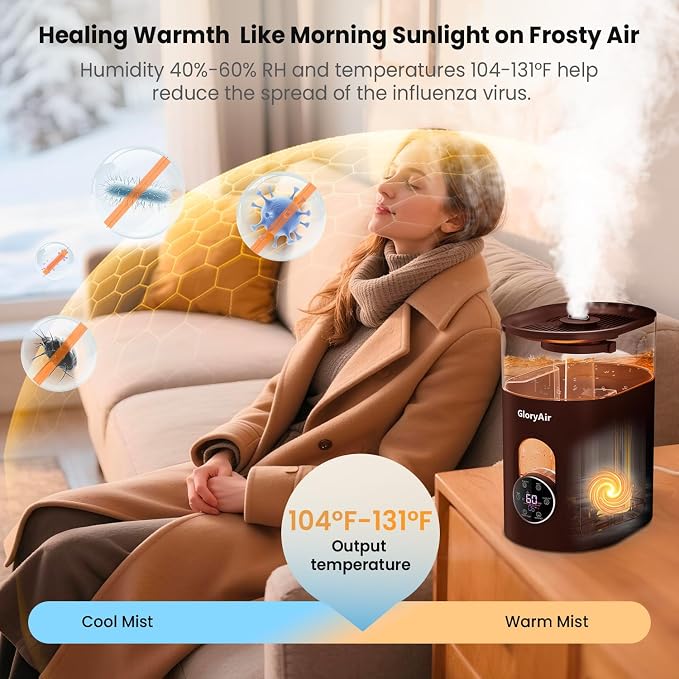Warm & Cool Mist Humidifier - GloryAir Black 6L Quiet Top Fill Humidifiers for Bedroom Large Room with Smart Humidity Control, Remote Control, 7-Color Light, Humidistat, Oil Diffuser for Baby & Plants - Image 3
