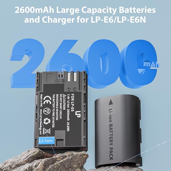 LP LP-E6 LP-E6N Battery and Charger Pack, 7D Mark II, 6D Mark II, 5D Mark IV - Image 2