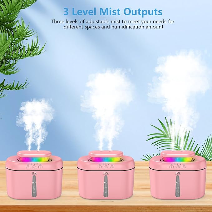 SZO Humidifiers for Bedroom, 2.5L Capacity, Auto Shut-Off, Easy to Fill & Clean, 16 dB Quiet Ultrasonic Humidifier for Large Room, Plants, Baby Nursery, Indoor, Night Light（Pink） - Image 6