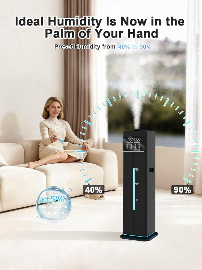 9L/2.4Gal Smart Cool Mist Humidifier, Top Fill Quiet Humidifier Large Room, Covers 550ft², App & Remote Control, 60H Runtime, 7 Colors Light, 4 Mist Modes Humidifiers for Bedroom, Office, Black - Image 8