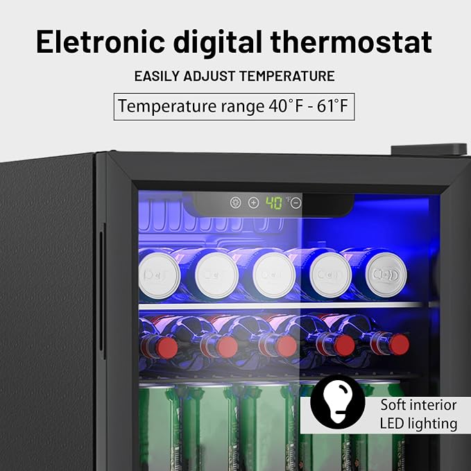 Compact 95 Can/2.6Cu.Ft Mini Fridge, Reversible Glass Front Door | For Soda, Beer or Wine, Portable Small Beverage Refrigerator with Digital Display & Removable Shelves for Office, Dorm, Bar - Image 4