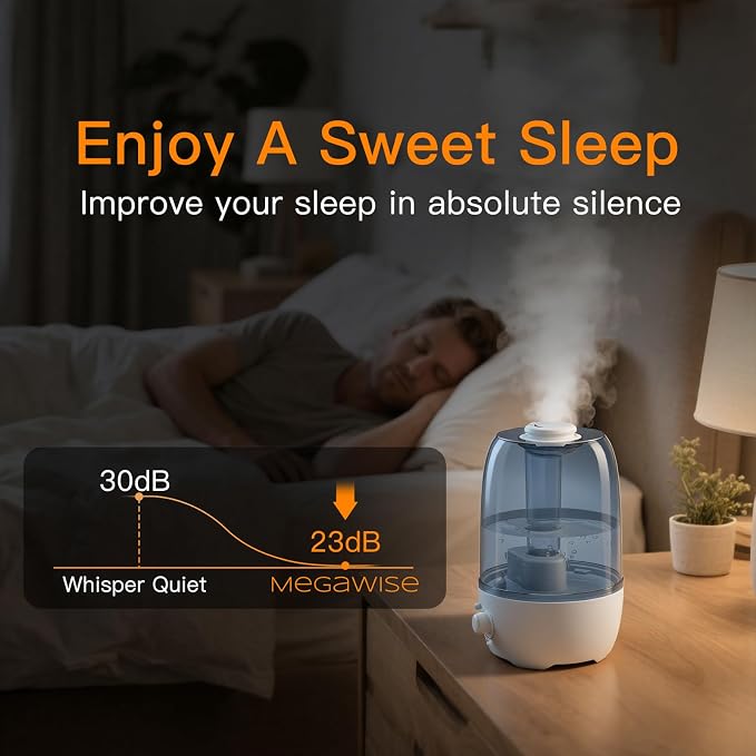 MEGAWISE Cool Mist Humidifier for Kid bedroom with 3.2L Large Capacity, No leakage Design Fine Mist Output Auto Shutoff, Essential Oil Safe Tank (White) - Image 4
