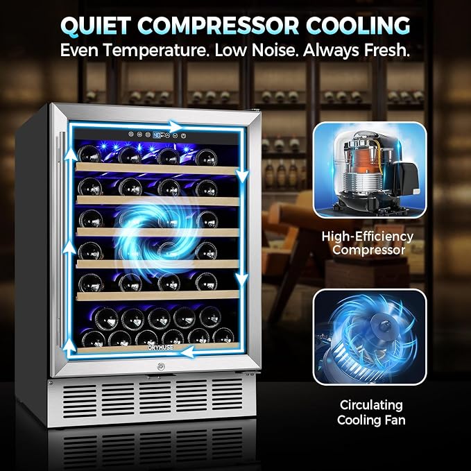 24 Inch Wine Fridge, 54 Bottle Wine Cooler Refrigerator with Stainless Steel Glass Door, LED Display, Upgraded Compressor, Built-In or Freestanding for Home Bar Kitchen - Image 3