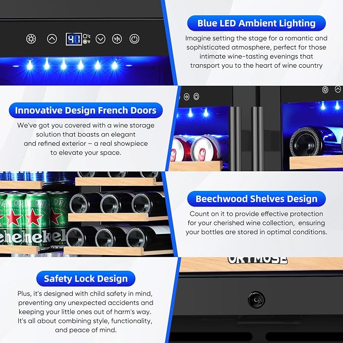 30 Inch Dual Zone Wine & Beverage Refrigerator, Built-In or Freestanding Wine Fridge with Seamless Black Stainless Steel Door, Glass Door, Digital Touch Control, Holds 30 Bottles & 110 Cans - Image 6